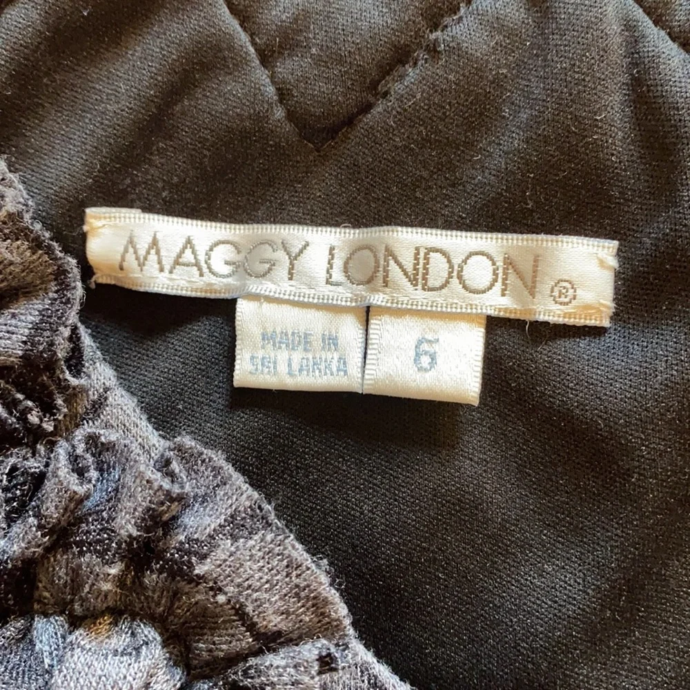 Maggy London Dress Gray Sleeveless Ruffle Rose size 6